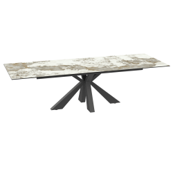 10 personnes TABLE de REPAS largeur 1 metre pied central design mikado plateau céramique effet marbre motifs suivis 2 RALLONGES