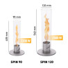 SPIN 90 feu de table silver ARGENT de HOFATS tourbillon de flammes dans un cylindre crée une atmosphère très raffinée