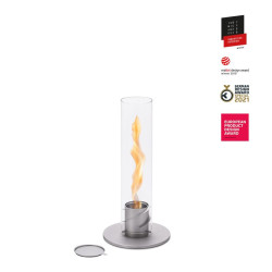 SPIN 90 feu de table silver ARGENT de HOFATS tourbillon de flammes dans un cylindre crée une atmosphère très raffinée