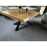 Table salon Design industriel 109 x 85 cm fabrication locale pied MIKADO atelier loft, plateau chène finition bistro vernis