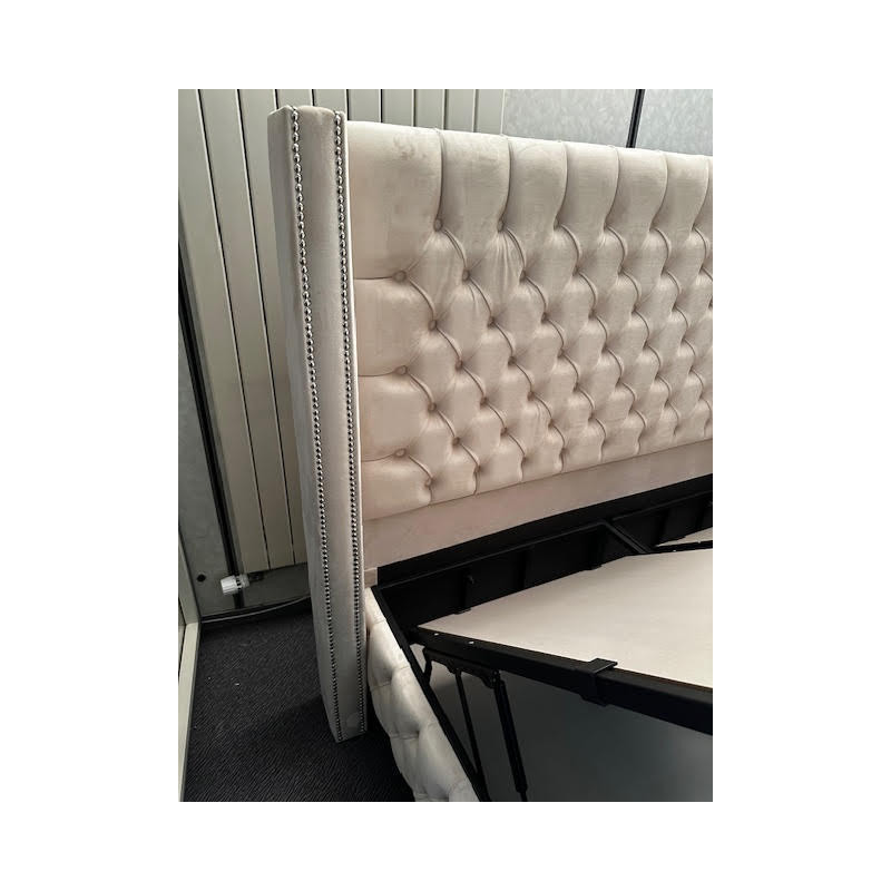 COFFRES 2*80 + TÊTE 160 cloutées SOMMIERS capitonés CONTAINER grand rangement + DOSSERET + PIEDS ensemble DESIGN CHESTER