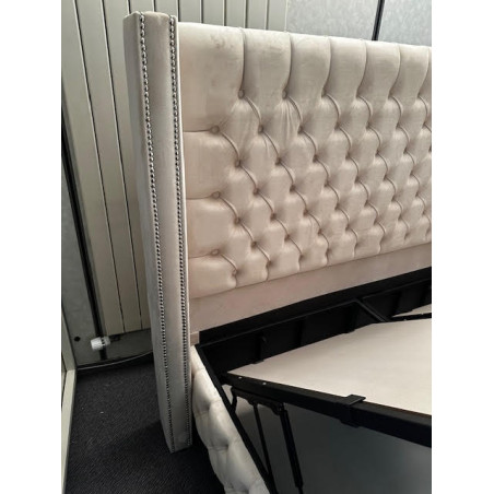 COFFRES 2*80 + TÊTE 160 cloutées SOMMIERS capitonés CONTAINER grand rangement + DOSSERET + PIEDS ensemble DESIGN CHESTER