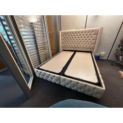 COFFRES 2*80 + TÊTE 160 cloutées SOMMIERS capitonés CONTAINER grand rangement + DOSSERET + PIEDS ensemble DESIGN CHESTER