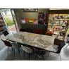10 personnes TABLE de REPAS largeur 1 metre pied central design mikado plateau céramique effet marbre motifs suivis 2 RALLONGES