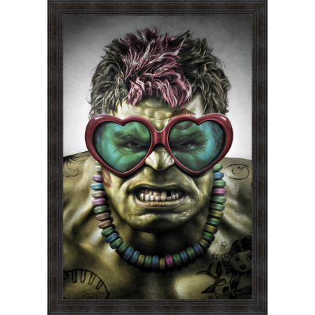 Very bad trip HULK 60 X 90 CM par l'artiste A.GRANGER tirage haute qualité vernis sélectif TABLEAU encadré fabrication Française