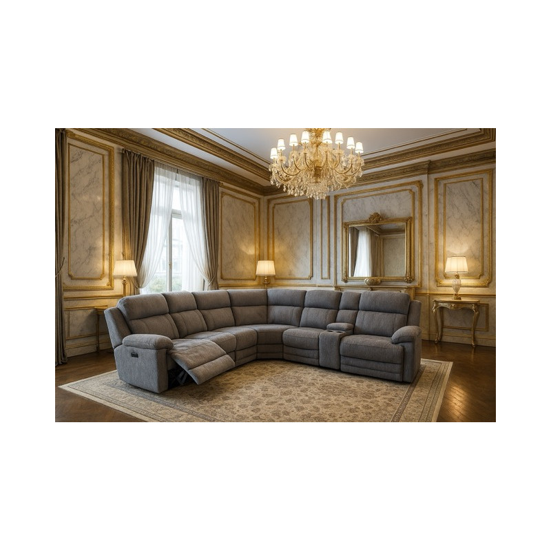 6-5 PLACES angle REVERSIBLE et MODULABLE 2 SIEGES ELECTRIQUES TISSU HAUTE QUALITE Réf St MAXIME 526