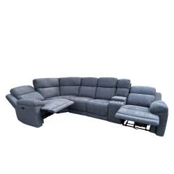 7-6 PLACES angle REVERSIBLE + MODULABLE équipé de 2 SIEGES relax transats ELECTRIQUES + console bar revêtement HAUTE QUALITE