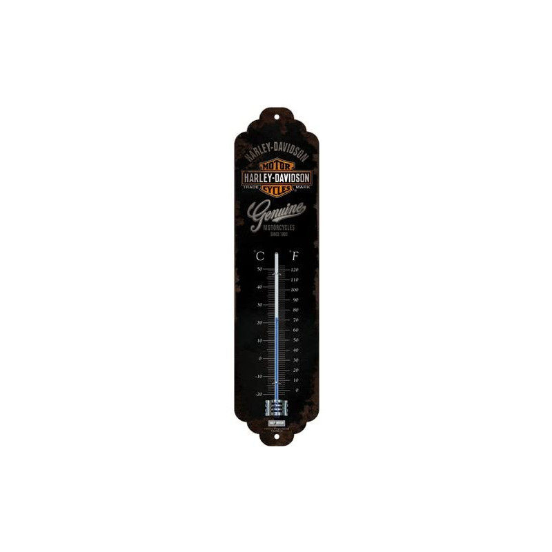 Nostalgic-Art 80140 Thermomètre Harley-Davidson sur tôle, Métal, fond noir, 28 x 6.5 x 2 cm