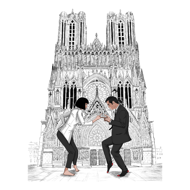 PULP FICTION Mia & Vincent Cathédrale Notre-Dame de Reims FORMAT A4 21 x 30 cm image a encadrer