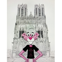 La panthère rose Cathédrale Notre-Dame de Reims FORMAT A4 21 x 30 cm image a encadrer