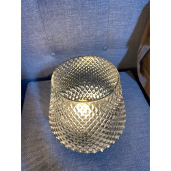 LAMPE SERGE base métal laitonné décor verre diamant pomme de PIN GRISE Diametre 17 Hauteur 21 cm