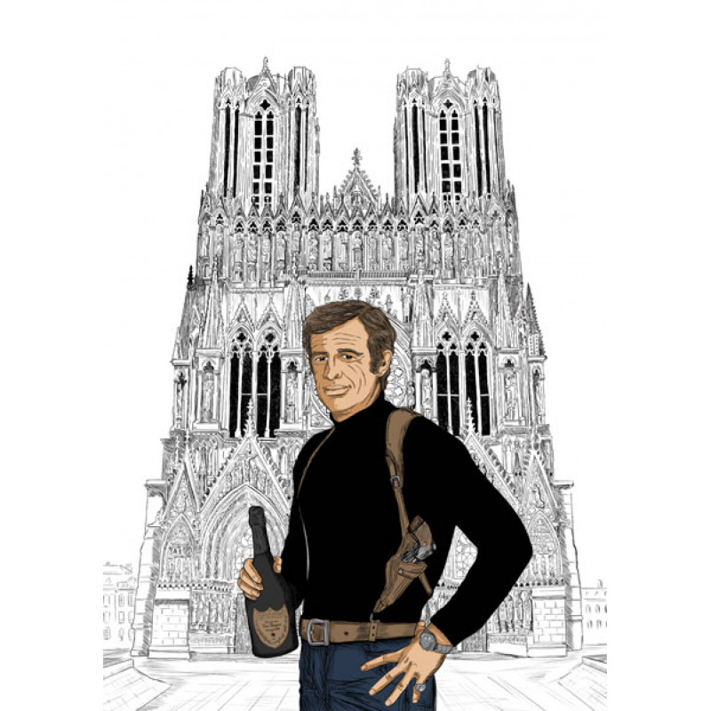 BEBEL Jean Paul Belmondo FLIC ou VOYOU en promenade Rémoise à la cathédrale notre dame de Reims