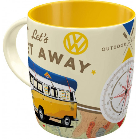 Mug WV BULLI get away Tasse céramique, intérieur 8,5 x largeur 13 x hauteur 9 cm passe au lave vaisselle et au micro-onde