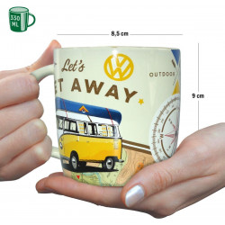 Mug WV BULLI get away Tasse céramique, intérieur 8,5 x largeur 13 x hauteur 9 cm passe au lave vaisselle et au micro-onde