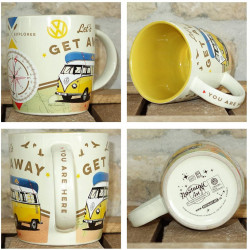 Mug WV BULLI get away Tasse céramique, intérieur 8,5 x largeur 13 x hauteur 9 cm passe au lave vaisselle et au micro-onde