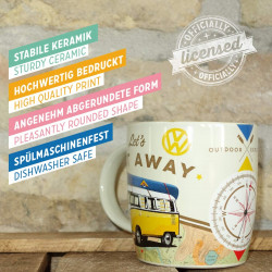 Mug WV BULLI get away Tasse céramique, intérieur 8,5 x largeur 13 x hauteur 9 cm passe au lave vaisselle et au micro-onde