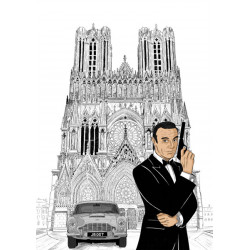 James BOND 007 Sean CONNERY devant la cathédrale notre dame de Reims