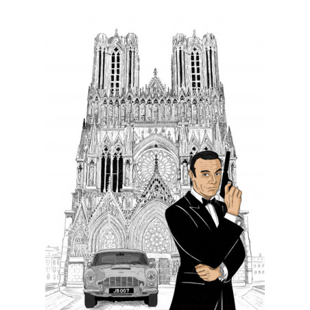 James BOND 007 Sean CONNERY devant la cathédrale notre dame de Reims