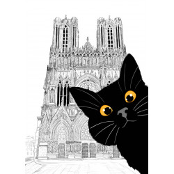 Hello cat devant la cathédrale notre dame de Reims (bonjour le chat NOIR)