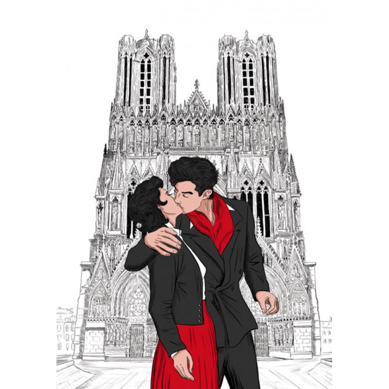 Les amoureux sur le parvis de la cathédrale notre dame de Reims