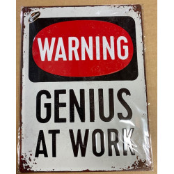 30 x 40 cm WARNING genius at work Idée Cadeau Métal Design Retro Décoration