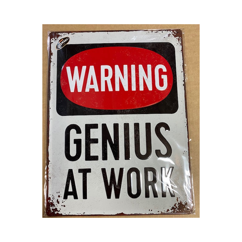 30 x 40 cm WARNING genius at work Idée Cadeau Métal Design Retro Décoration