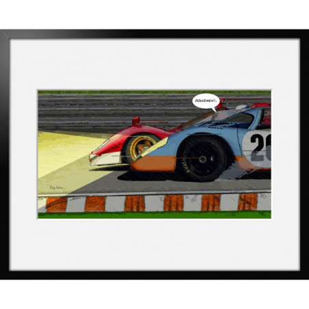 Doucement œuvre de Philippe MATIM tableau 40 x 50 encadré, numéroté. Le mans DUEL Porsche Ferrari