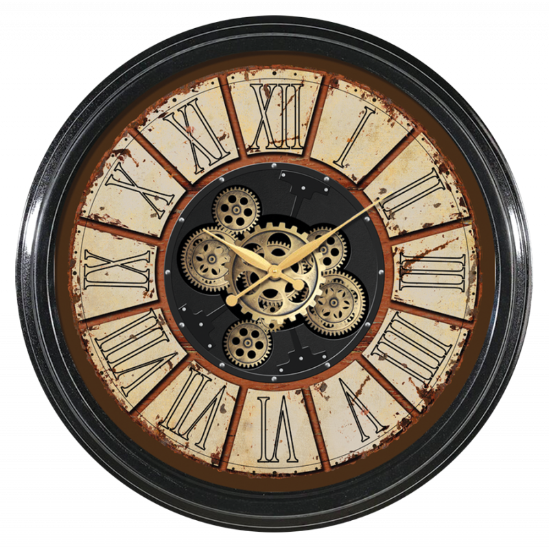 Horloge à engrenages 3D, diamètre 58 cm, style loft industriel vintage antiquaire haute qualité, rendu parfait