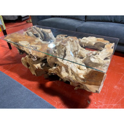 TECK 120 x 60 x 45 cm Table basse racine teck style bois flotté tronc