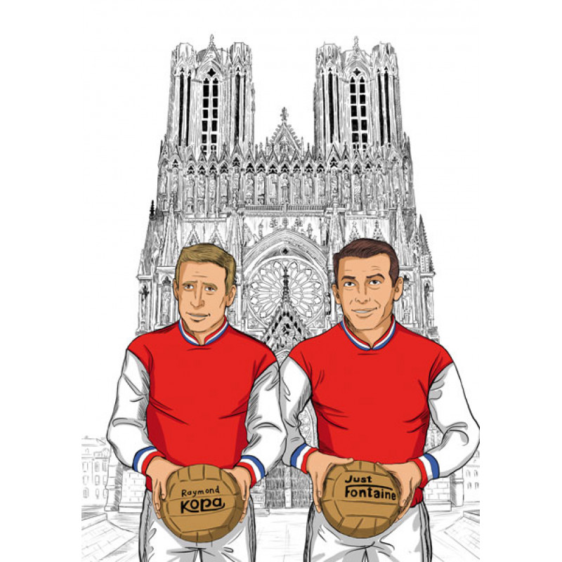 Stade de Reims mythique, Koppa et Fontaine devant la cathédrale notre dame de Reims