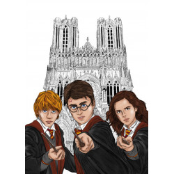 Hermione, Harry et Ron devant la cathédrale notre dame de Reims