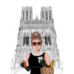 Audrey Hepburn devant la cathédrale notre dame de Reims