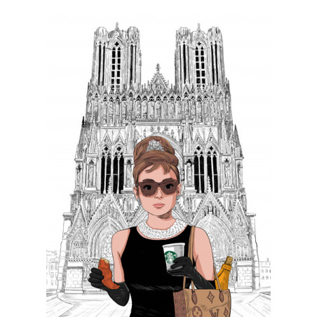 Audrey Hepburn devant la cathédrale notre dame de Reims