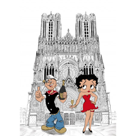 POPEYE, Betty Boop devant la cathédrale notre dame de Reims