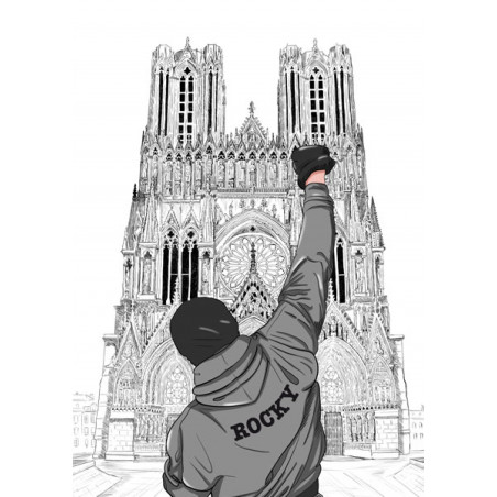 ROCKY devant la cathédrale notre dame de Reims.