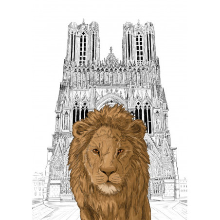 Le ROI lion devant la cathédrale notre dame de Reims.