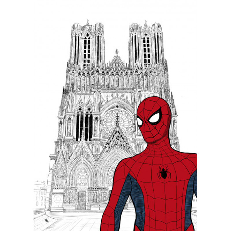 SPIDERMAN devant la cathédrale notre dame de Reims