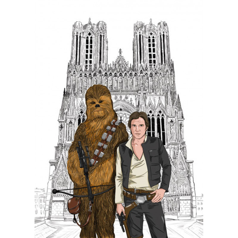 HAN SOLO avec CHEWIE devant la cathédrale notre dame de Reims