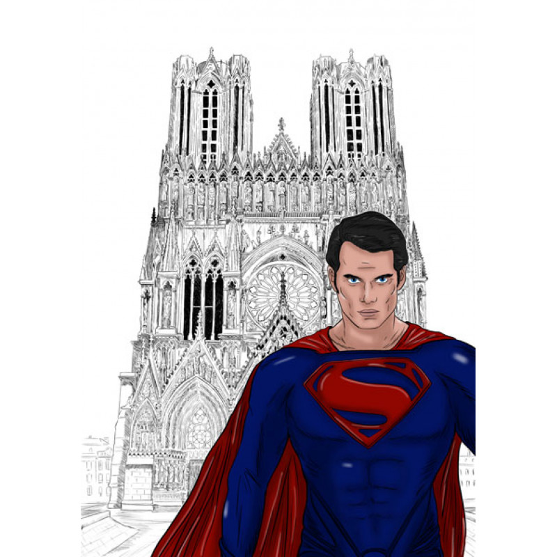 SUPERMAN devant la cathédrale notre dame de Reims