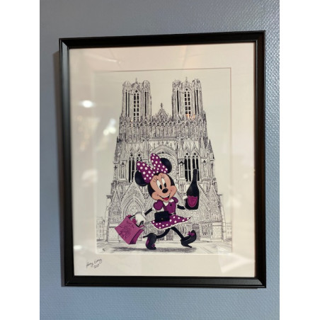 GRAND FORMAT encadré Minnie en goguette à la cathédrale notre dame de Reims format A3