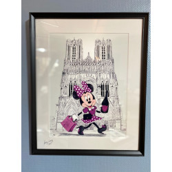 GRAND FORMAT encadré Minnie en goguette à la cathédrale notre dame de Reims format A3