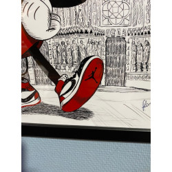Très GRAND format encadré Mickey en air jordan devant la cathédrale notre dame de Reims format B2